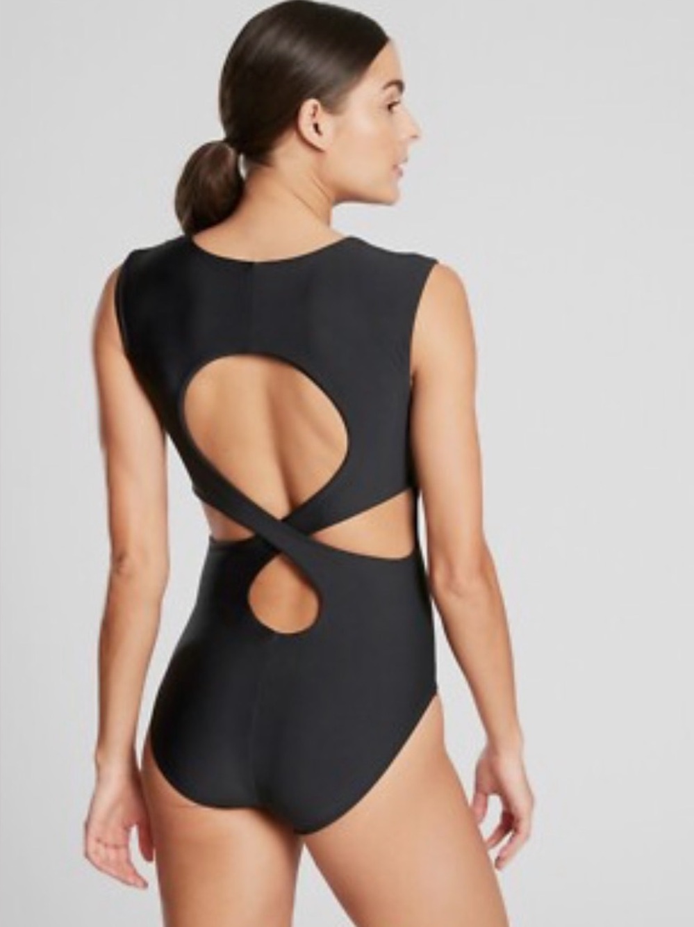 Athleta Entwined Cut Out One Piece Swimsuit SZ M Black